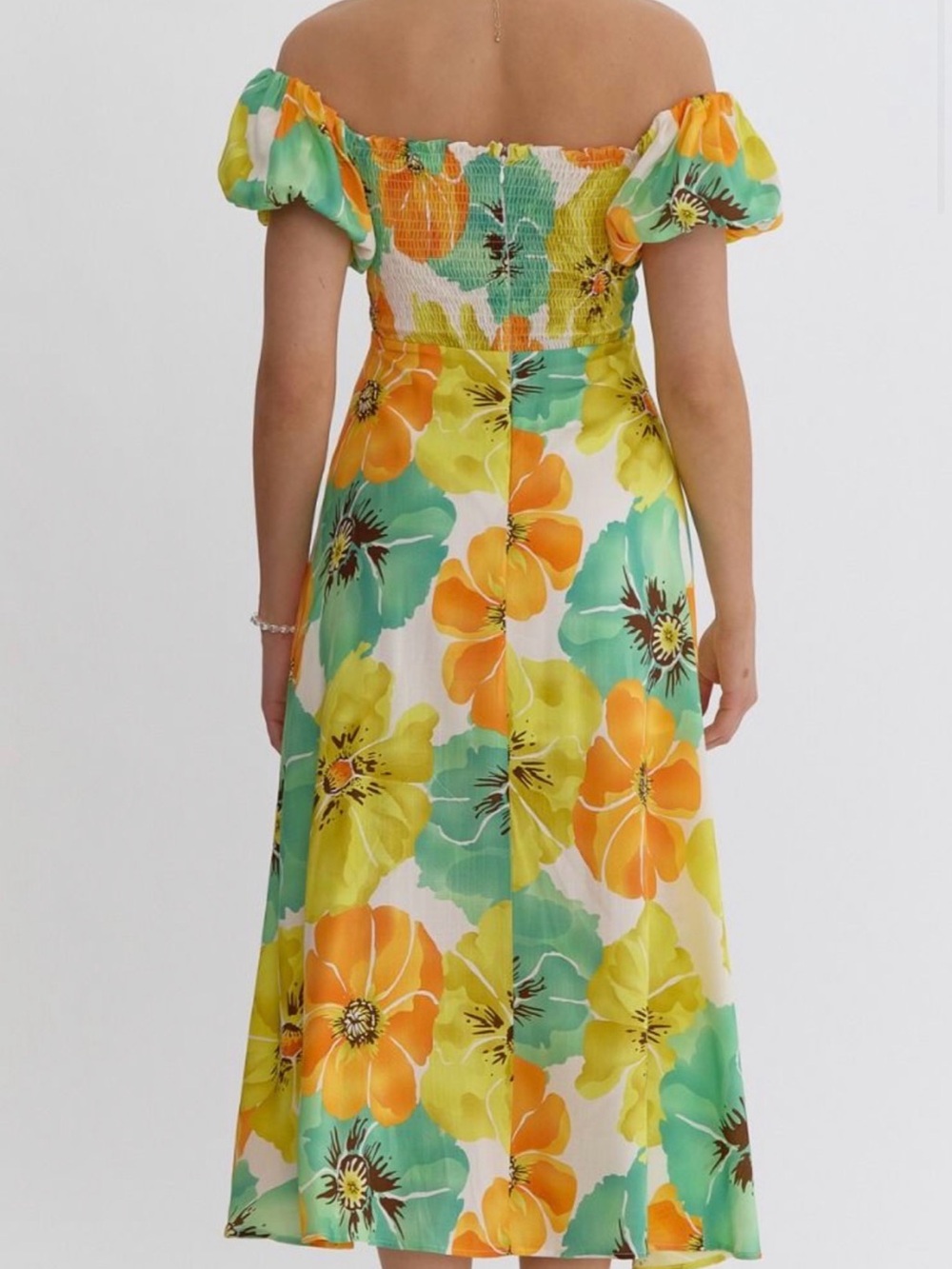 entro Yellow, Teal & Orange Off-Shoulder Maxi Dress - Picture 5 of 7